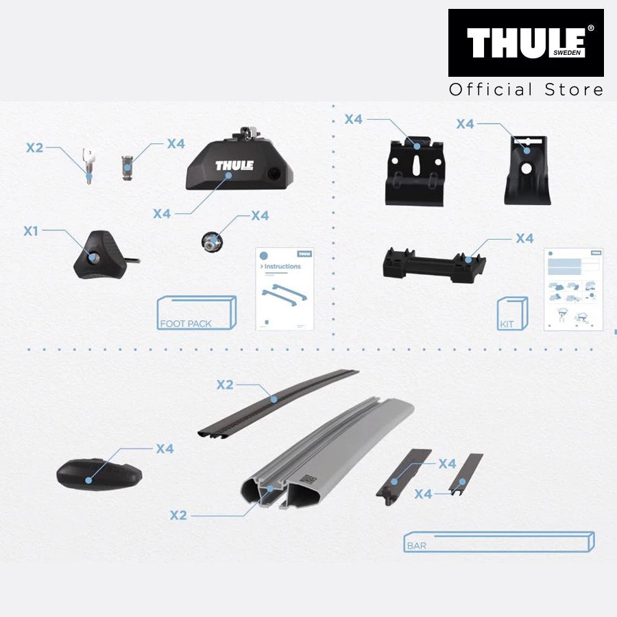 Thule WingBar Evo with Rapid System (For car with Normal Roof, Fixed Point & Flush Rail)
