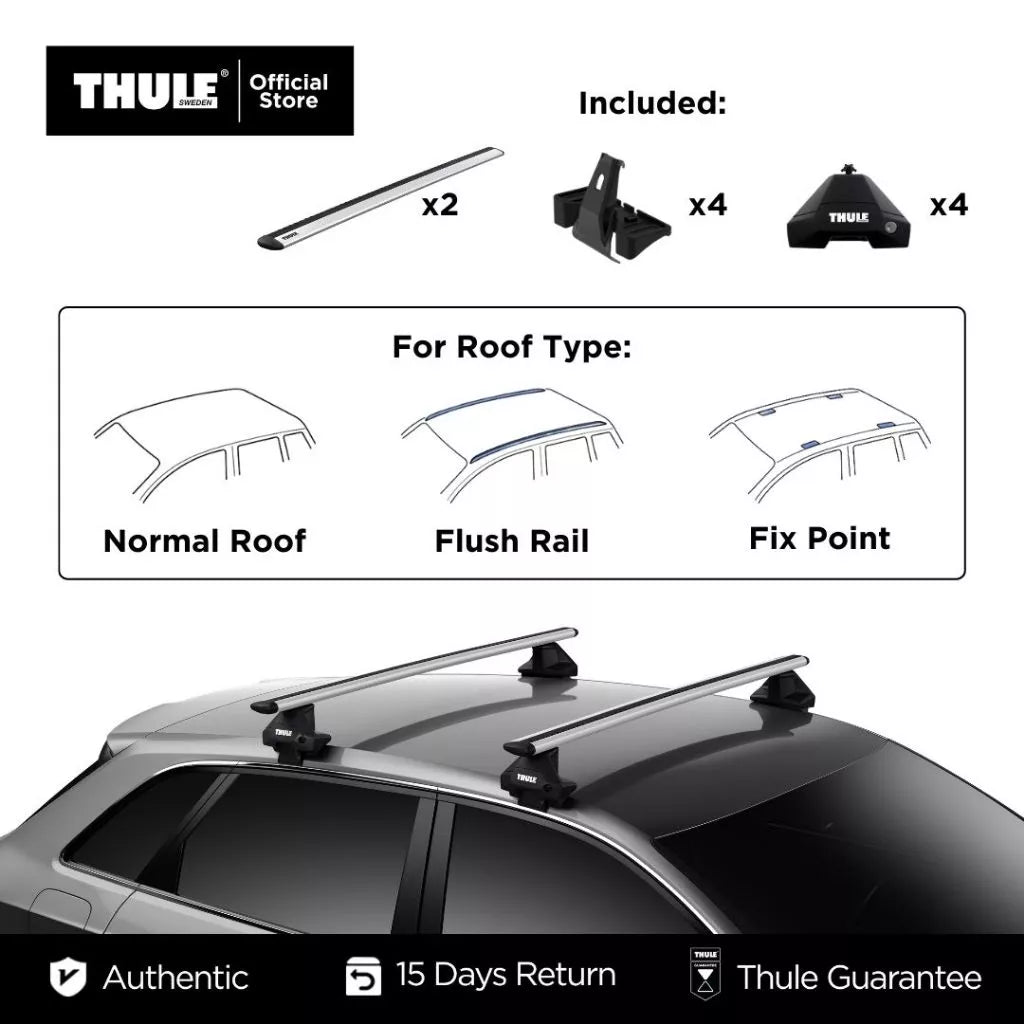 Thule WingBar Evo with Rapid System (For car with Normal Roof, Fixed Point & Flush Rail)